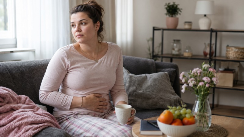 Žena drží v ruce menstruační kalendář a přemýšlí nad nepravidelným cyklem